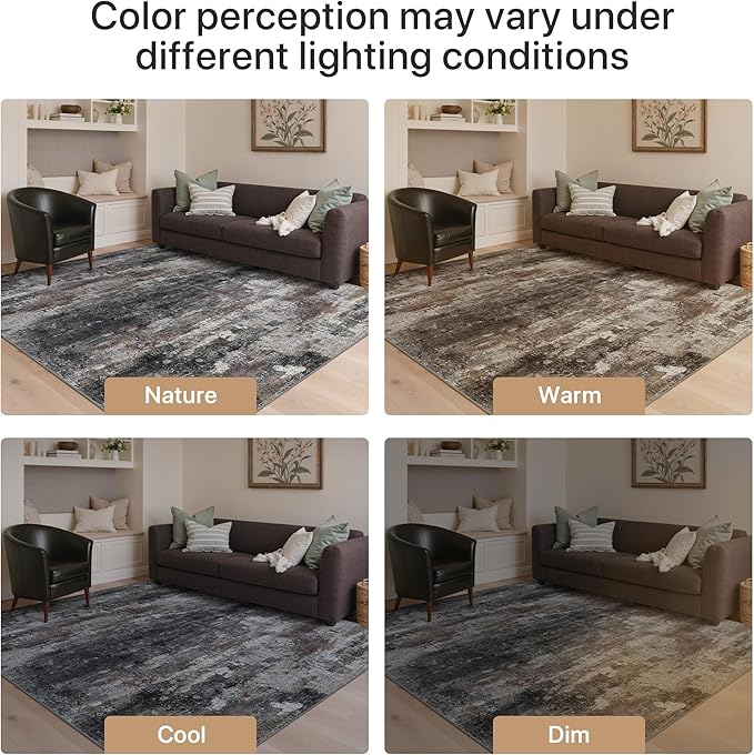 GENIMO No Crease Non Slip 6x9 Area Rugs for Living Room, Craft Woven Modern Abstract Rug, Soft Floor Carpet, Single-Piece Rugs for Bedroom, Dining Room, Office, Dark Gray Brown
