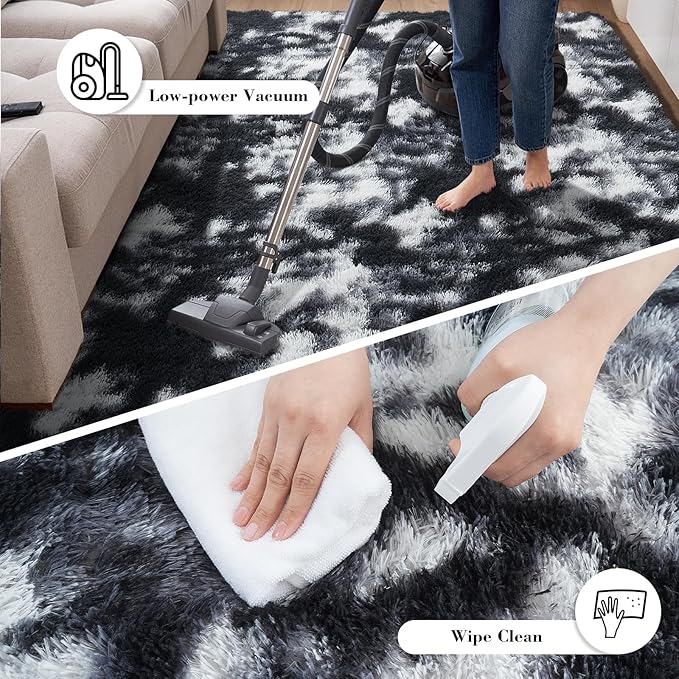 Fluffy Rug Shaggy Area Rug, Mottling Black 2x4 Area Rugs for Bedroom, Small Bedside Rug, Soft Fluffy Shaggy Entryway Throw Rugs for Living Room Bedroom Kids Room Home Decor