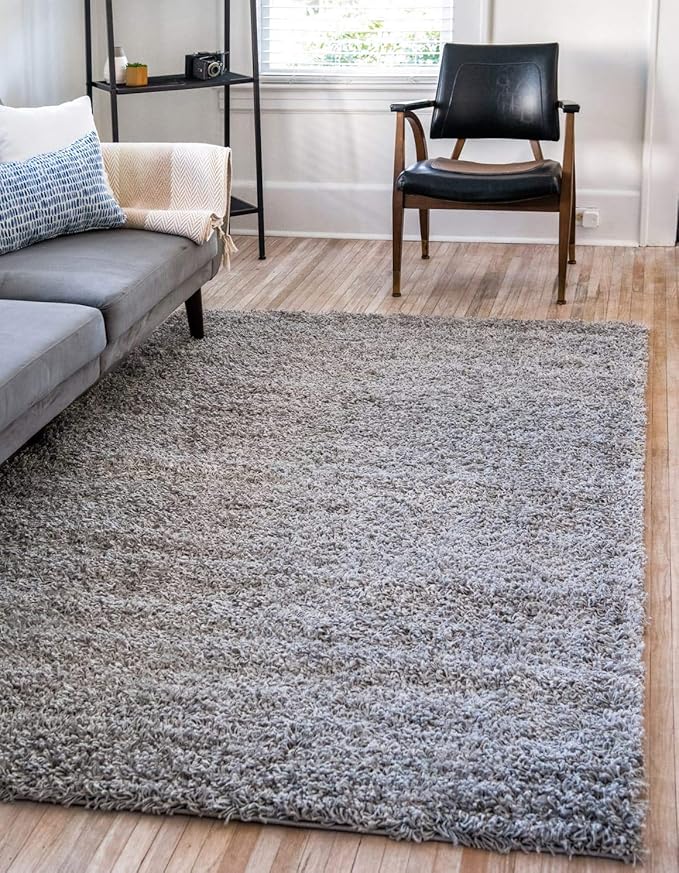Unique Loom Solid Shag Collection Area Rug (6' 1" x 9' Rectangle, Cloud Gray)