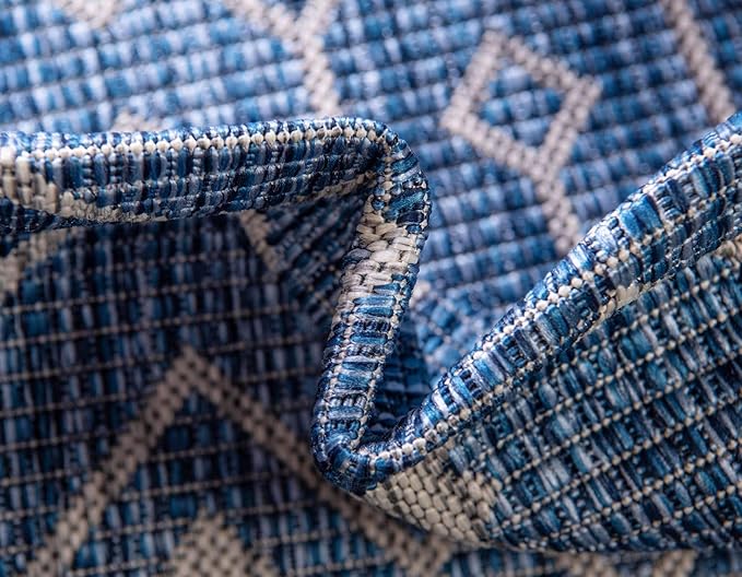 Unique Loom Outdoor Trellis Collection Area Rug - Tribal Trellis (8' x 10' Rectangle, Blue/ Ivory)