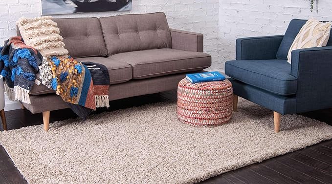Unique Loom Solid Shag Collection Area Rug (7' 1" x 10' Rectangle, Taupe)