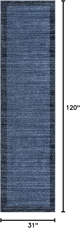 Rugs.com Angelica Collection Rug – 10 Ft Runner Navy Blue Medium Rug Perfect for Hallways, Entryways