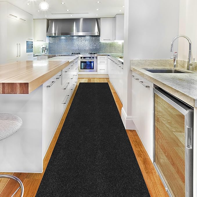 Ottomanson 2'7" x 17' Hallway Runner with Scraper Pile - Extra Durable Non-Slip Rug Mat for Indoor & Outdoor Use - Ideal for Kitchen, Entryway & Garage - High-Traffic Carpet, Black