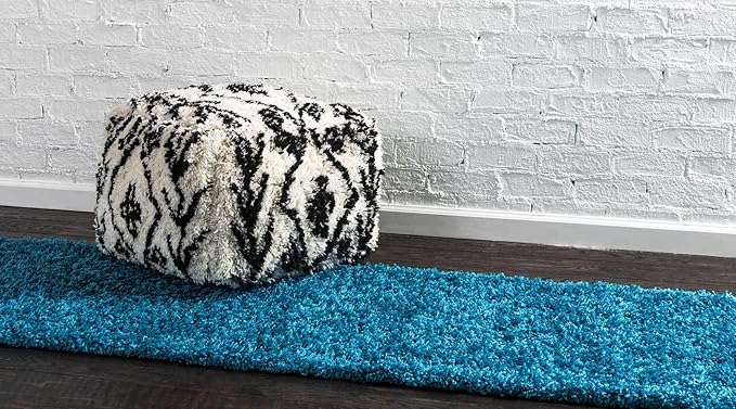 Unique Loom Solid Shag Collection Area Rug (2' 6" x 13' 1" Runner, Turquoise)