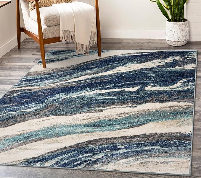 LUXE WEAVERS Lagos Collection 7983 Blue 5x7 Art Deco Area Rug