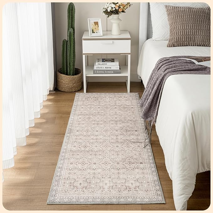Istana Hallway Runner Rug 2x8 – Beige Grey/Light Cream Entryway Rug -Silk's Soft Touch Runners for Hallways - Stylish Kitchen Runner Rug Non Slip