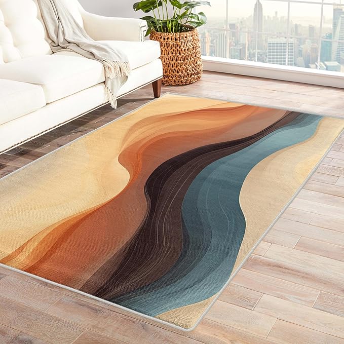 Boho Rug, 7x9 Rug, Vintage Rugs for Entryway, Earthy Tones Large Area Rug, Washable Rug Non Slip Soft Indoor Carpet, Kids and Pets Friendly, Boho Home & Room Decor