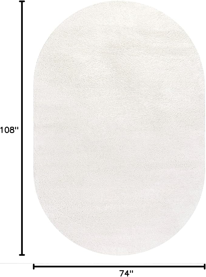 Eyely UES100T-6OV Supersoft Haze Solid Low-Pile Indoor Area Rug, Coastal, Bohemian, Minimalist, Classic, Casual for Bedroom,Kitchen,Living Room,Non Shedding,Easy-Washing, Cream, 6 X 9 Oval