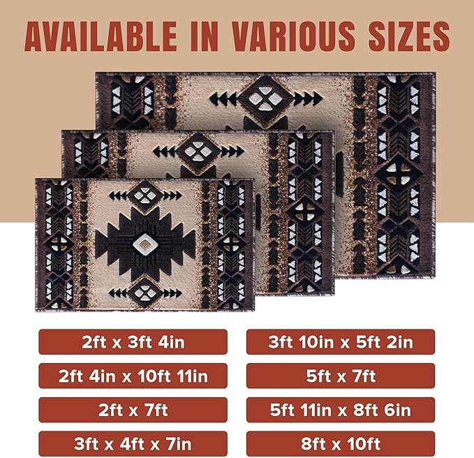 YHSF South West Native American Area Rug C318 - Easy Clean, Thick, Soft, Durable Native Tribal American Indian Inspired Rug for Bedroom/Living Room and More - Berber, 2 Feet x 7 Feet