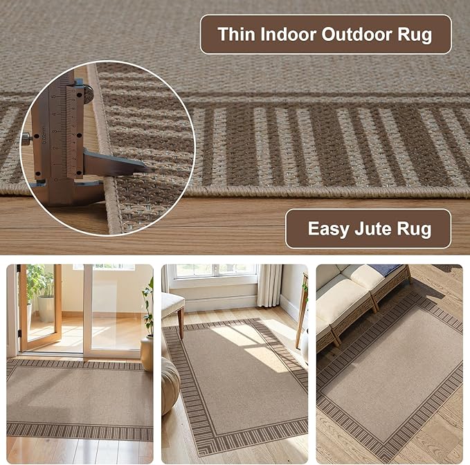 OJIA Easy Jute Entryway Rug 3x5 Washable Rugs for Kitchen, Farmhouse Outdoor Patio Rug Living Room Carpet, Modern Non-Slip Front Door Mat Indoor Entrance Entry Rug for Porch Office Decor