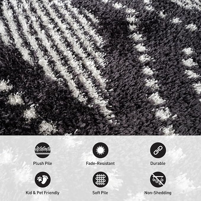 Rugshop Geometric Shag Area Rug Anthracite Dark Gray and White 4' x 6' Ideal for Small Living Rooms, Offices, or Beside The Bed