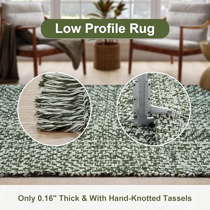 Collive Kitchen Runner Rug, 2' x 4.3' Hand-Woven Reversible Washable Rug, Olive Green/Cream Cotton Modern Farmhouse Bathroom Rug Hallway Carpet for Foyer Bedroom Entry Back Door Decor