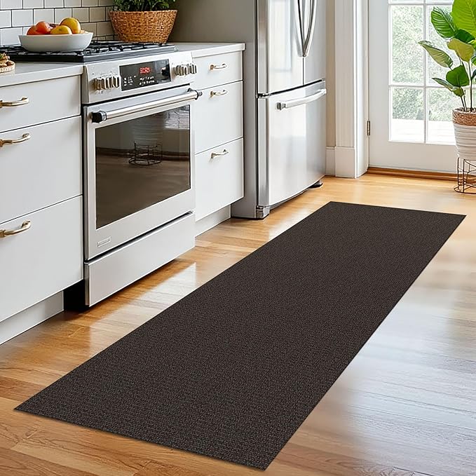 EARTHALL Washable Runner Rug 2x6 Ft Non Slip Runners for Hallways Cotton Rubber Backed Kitchen Runner Braided Indoor Floor Carpet Runners for Entryway, Hallway, Kitchen, Bedroom, Taupe/Coffee