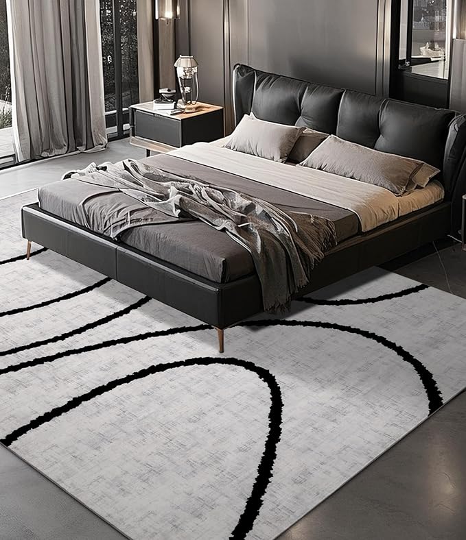 YIHOUSE Black Modern Area Rug 6x9,Abstract Rugs for Bedroom,Black and White Geometric Rug,Minimalist Striped Rug,Dark Washable Area Rugs 5x7 Non Slip Rugs for Living Room，Office
