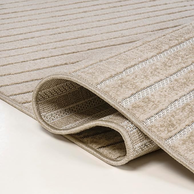 JONATHAN Y Hallie High-Low Curve Beige/Cream 2x8 Indoor/Outdoor Runner Rug, Minimalist Geometric, Pet Friendly, for Patio, Backyard, Living Room, Bedroom, Office, Hose-Washable (SCN100D-28)