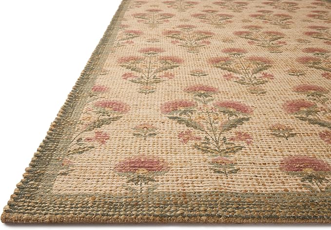 Loloi Chris Loves Julia Rue Collection RUE-01 Sage/Blush 9'-3" x 13' Area Rug Jute Neutral Floral Living Room Bedroom Rug