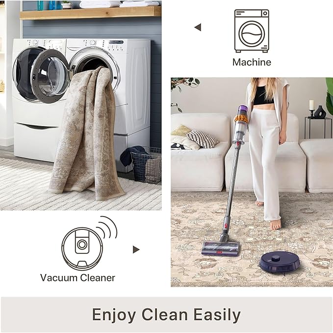 vivorug Runner Rug 2'x8' Vintage Floral Washable Non-Slip Runners for Hallways Kitchen Entryway Laundry Room Carpet Hallway Runner Beige