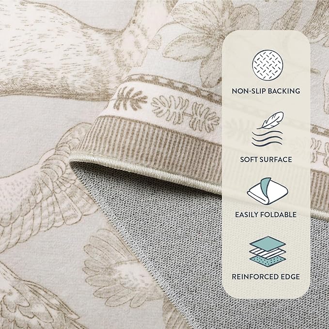 Lahome Boho Animal 5x7 Washable Living Room Area Rugs, Beige Soft Rugs for Bedroom, Botanical Large Boho Non Slip Dining Room Carpet for Under Table Entryway Kitchen Office (5x7ft,Beige)