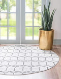Rugs.com Lattice Trellis Collection Rug – 5 Ft Round White Low-Pile Rug Perfect for Kitchens, Dining Rooms