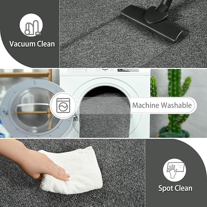 AROGAN Washable 4×6 Living Room Rug, Modern Area Rugs with Soft Memory Foam for Bedroom, Minimalist Non-Slip Indoor Floor Carpet for Dining Room Office Kids Playroom Decor, Black and White