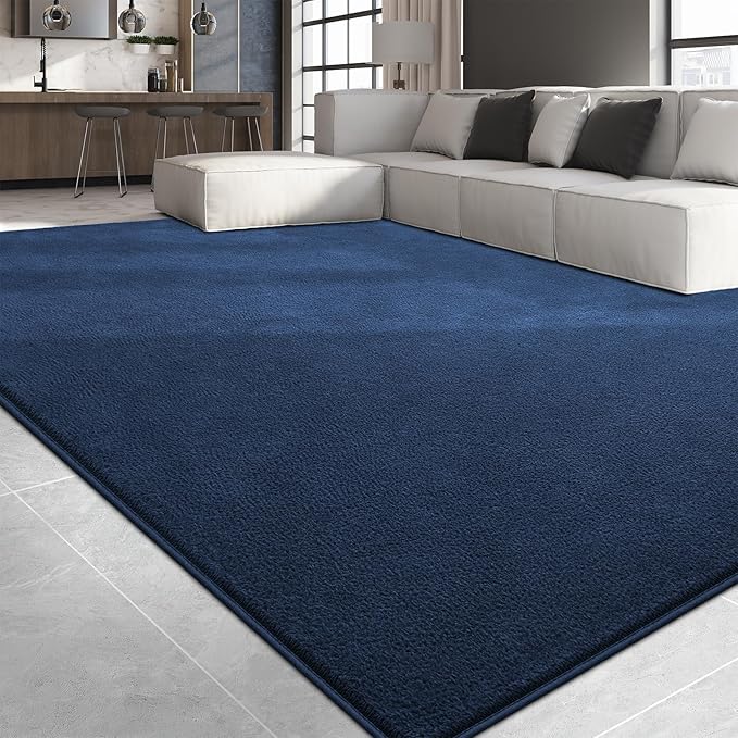 Large Area Rugs for Living Room Bedroom, 4x6 Feet Navy Blue Rug, Minimalist Modern Shag Rug, Soft Thick Memory Foam Indoor Carpet, Non-Slip Washable Rug for Boys Girls Dorm Nursery Room Home Decor