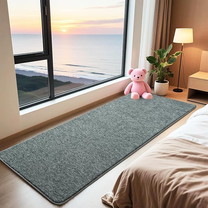 HQAYW 2x6 Soft Runner Rug for Hallways, Thickened Memory Foam Small Throw Bedside Rugs for Bedroom Living Room, Low Pile Washable Non Slip Carpet for Teens Kids Nursery Dorm Decor, Grey Green