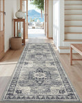 DEXI Hallway Runner Rug 3x10, Distressed Non Slip Runners Carpet, Boho Vintage Soft Thin Indoor Rug, Stain Resistant Washable Entry Mat for Entryway Kitchen Laundry Room Living Room, Blue Grey