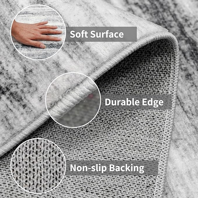 Washable Hallway Runner Rug for Home: Extra Long Runners for Entryway Living Room Dining Room - Stain and Water Resistant Rugs with Non-Slip Backing - Soft Low-Pile Carpet 2'6''x12' Grey
