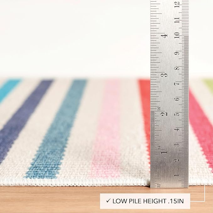 Dash and Albert Rainbow Machine Washable Area Rug - 6' x 9' Multicolor Stripe Washable Accent Rug - Durable, High Traffic Areas Kitchen, Mudroom, Hallways