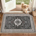 2' x 3' Black Washable Area Rugs, Non-Slip Entryway Rug, Boho Low Pile Door Mat Indoor Entrance, Floral Medallion Pattern Vintage Rugs for Kitchen Bedroom Bathroom Laundry Living Room Farmhouse