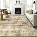 8x10 Machine Washable Area Rug for Living Room, Brown Modern Vintage Abstract Rug Large Non-Slip Low Pile Soft Faux Wool Carpet, Kids and Pets Friendly for Bedroom Dining Room Farmhouse Home Decor Rug
