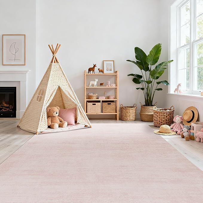 Light Pink Rug 5x7 for Nursery Bedroom,Abstract Cute Modern Washable Boho Area Rugs for Girls Room,Blush
