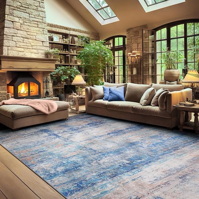 Abstract 8x10 Area Rug for Living Room Dining Room Office Bedroom Blue