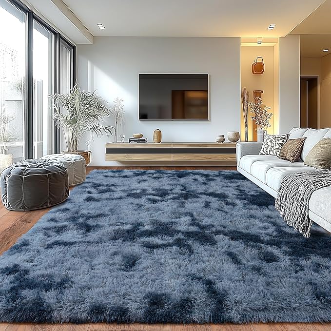 Upgrade Non-Slip Plush Rugs for Living Room, Soft Shaggy Carpets for Living Room, Fuzzy Rugs for Kids' Room, Perfect Decor for Modern Home New Blue Grey 6x9Feet