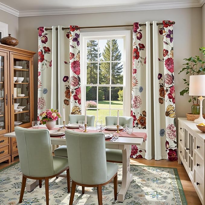 jinchan Elora 8x10 Floral Rug for Living Room Washable Bedroom Rug Vintage Romance Design Non Slip Thin Indoor Floor Cover Large Low-Profile Throw Carpet for Dining Room Office, Green/Beige