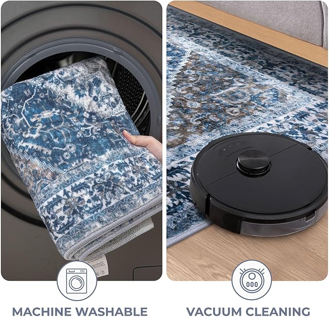 KOZYFLY Long Runners for Hallways 2.6x10 Ft Washable Kitchen Runner Rug Boho Runner Rug for Entryway Indoor Blue Printed Oriental Faux Wool Stair Runner Floor Carpet Runner for Stair Kitchen Hall