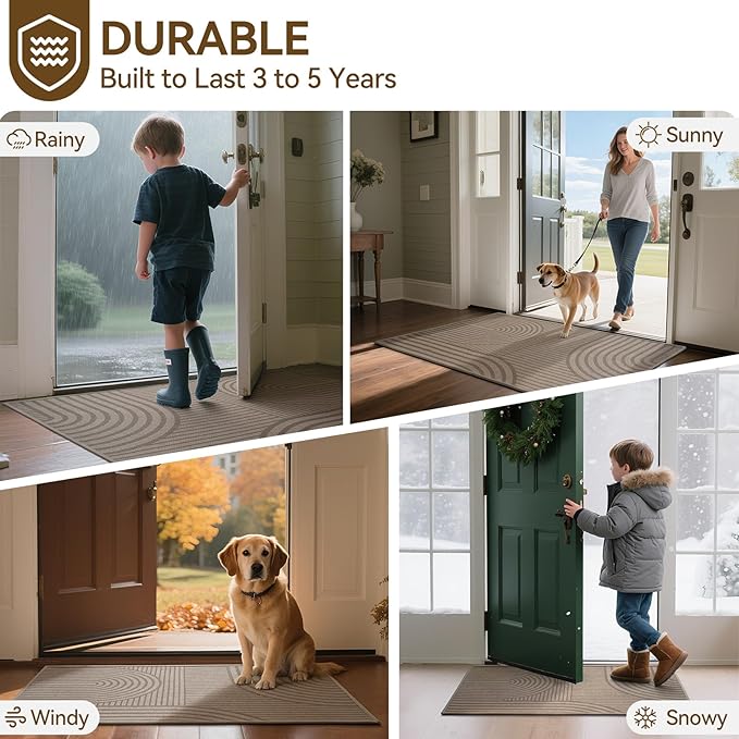 Front Door Mat 31''x47'', Absorbent Muddy Dirt Resist Washable Non Slip Low-Profile Indoor Doormat, Easy Clean Welcome Entryway Door Mats, Brown