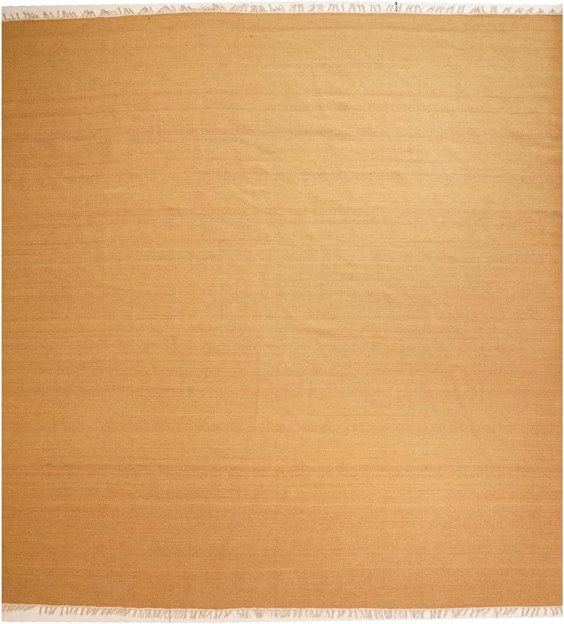 Rugsotic Carpets Hand Woven Flat Weave Kilim Wool ECO-Friendly Area Rugs - 6'x6', Square Shape, Gold Color, Solid Plain Design, Low Pile Handmade Area Rugs for Living Room, Bed Room (D00111)