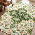 Phantoscope Washable Area Rug 5'x7' Non-Slip, Vintage Boho Rugs for Living Room, Bedroom, Dining Room, Neutral Green Floral Medallion Pattern, Low-Pile Foldable Floor Carpet, Forest Green/Cream