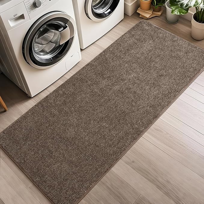 HQAYW 2x6 Soft Runner Rug for Hallways, Thickened Memory Foam Small Throw Bedside Rugs for Bedroom Living Room, Indoor Low Pile Washable Non Slip Carpet for Teens Kids Nursery Dorm Decor, Brown