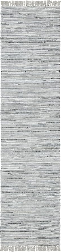 SAFAVIEH Rag Rug Collection Runner Rug - 2'3" x 16', Grey, Handmade Boho Stripe Cotton, Ideal for High Traffic Areas in Living Room, Bedroom (RAR121A)