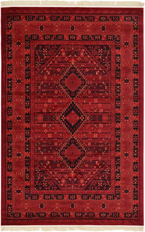 Unique Loom Tekke Collection Area Rug - Sheibani (6' 1" x 9' Rectangle, Red/ Black)