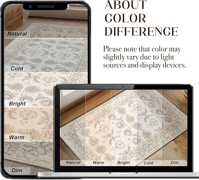 XWZO Washable Hallway Runner Rug 2x8ft — Non-Slip Low Pile Area Rug with Rubber Backing, Spill Resistant Soft Vintage Floor Carpet Runner for Kitchen Entryway Doorway Bedroom Corridor, Beige