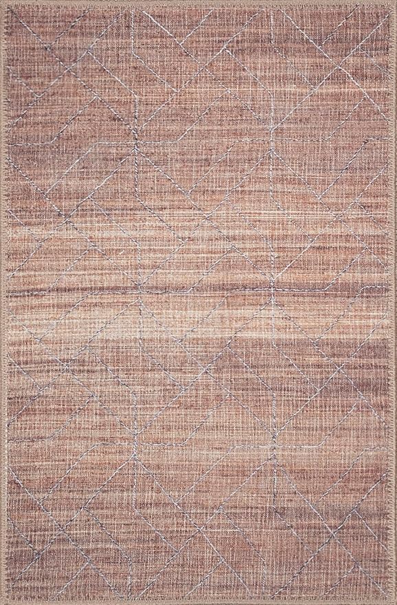 GLN Rugs Contemporary Collection - Machine Washable Area Rug, Contemporary Washable, Non Slip, Low Pile Chenille Rug, Living Room, Bedroom, Kitchen Rug (3' x 5' Terra/Brown)