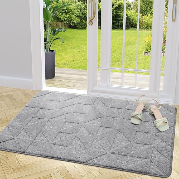 OLANLY Door Mats Indoor, Non-Slip, Absorbent, Dirt Resist, Entrance Washable Mat, Low-Profile Inside Entry Doormat for Entryway (48x32 inches, Grey)