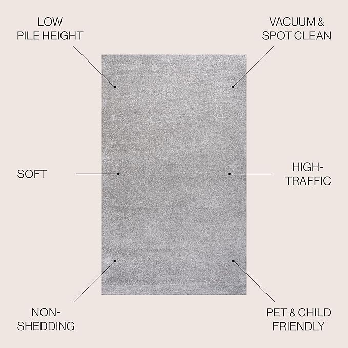 JONATHAN Y Haze Solid Low-Pile Light Gray 7x7 Square Indoor Area Rug, Coastal,Bohemian,Minimalist,Classic, Easy-Cleaning for Living Room,Bedroom,Kitchen,Pet Friendly,Non-Shedding (SEU100K-7SQ)