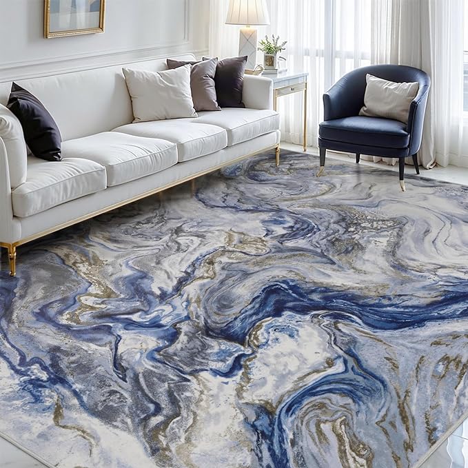 4x6 Washable Area Rugs for Living Room, Blue Modern Abstract Rug Entryway Kitchen Non Slip Throw Rug, Stain Resistant Carpet for Dining Room Playroom Bedroom, Pet & Kids Friendly