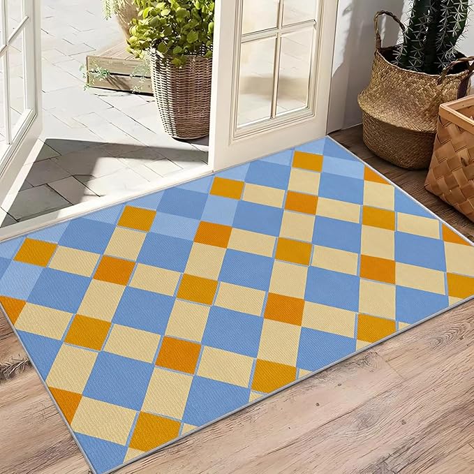 Checkerboard Washable Rugs - 5x8ft - Retro Geometric Rugs for Living Room Non Slip Low Pile Area Rug for Bedroom, Checkerboard Carpets Room Decor & Gifts