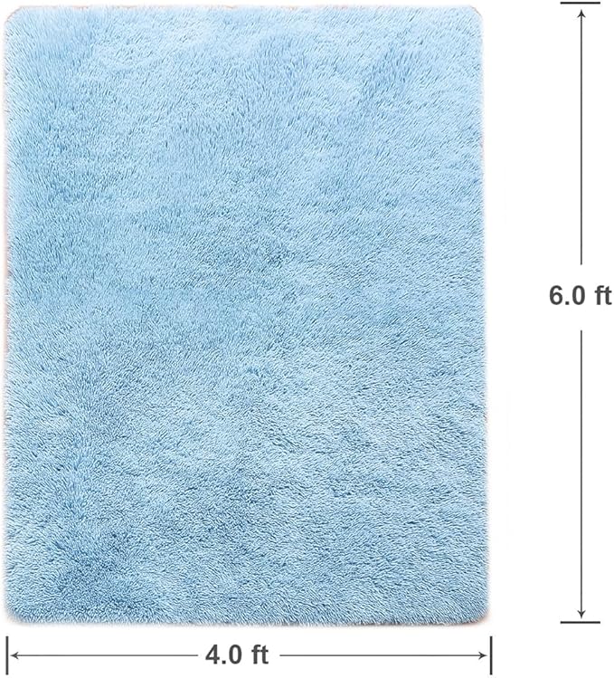Beglad Fluffy Area Rugs 4x6 Feet, Modern Minimalist Style Shag Rugs, Non-Slip Indoor Carpet Soft Rugs for Bedroom, Living Room & Kids Room, Cobalt Blue