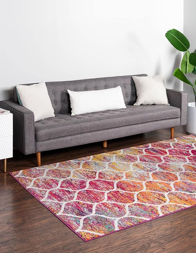 Rugs.com Lattice Frieze Collection Rug – 4' x 6' Multi Medium Rug Perfect for Living Rooms, Large Dining Rooms, Open Floorplans